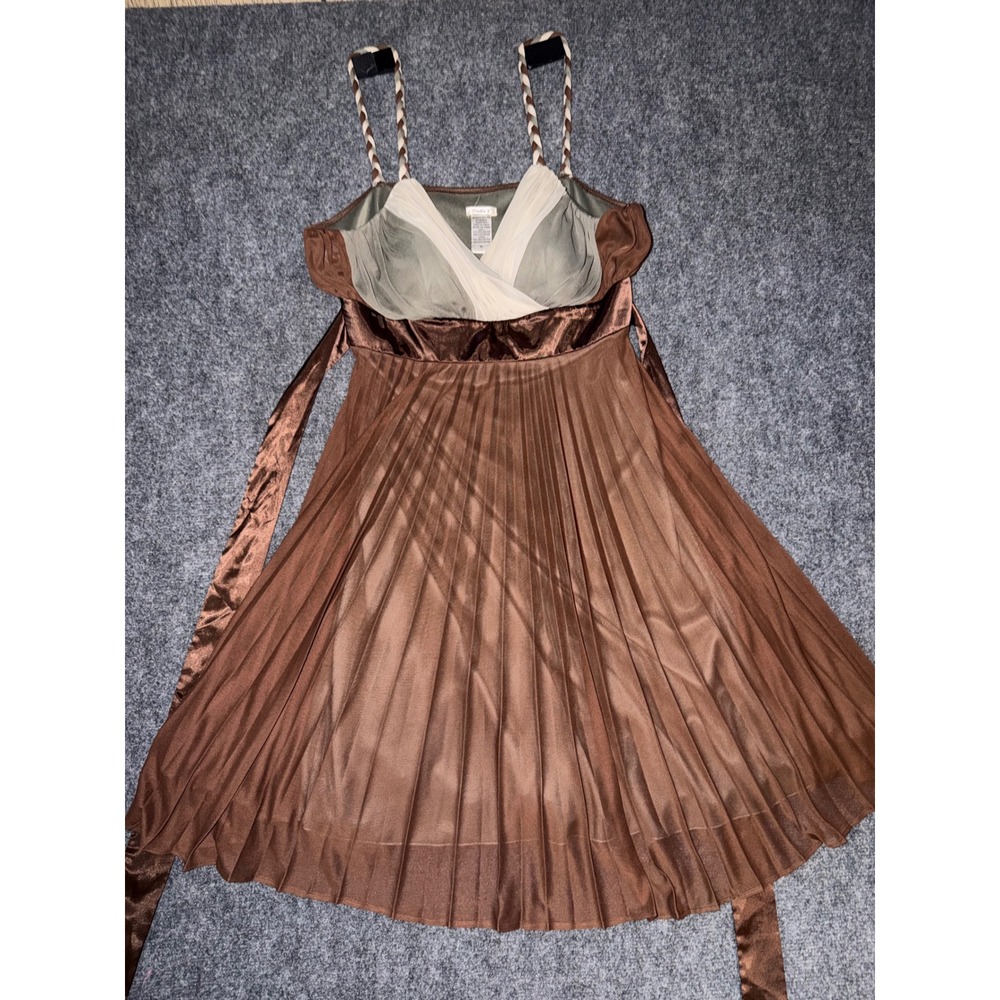 Y2K Studio Y Fairycore Pleated Midi Dress Brown Olive Green Braided Straps XL